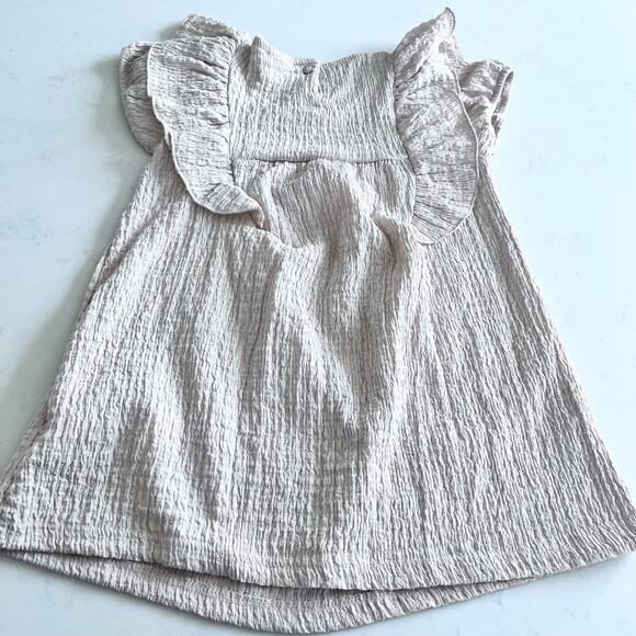 Zara girls nuetral ecru crinkled dress with rufles size 2/3 - Picture 2 of 5